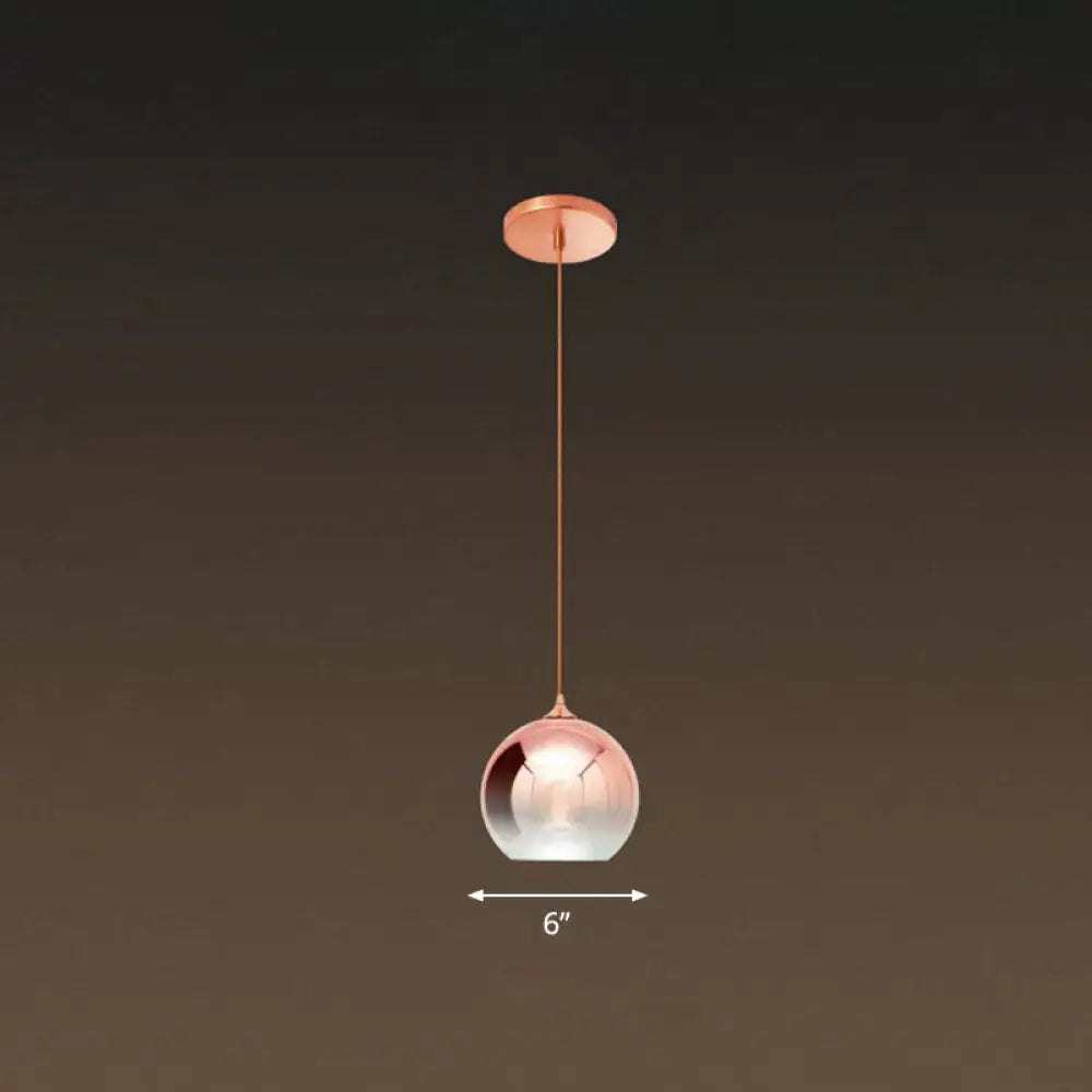Gradient Glass Globe Hanging Light - Post-Modern 1-Light Pendant Rose Gold Ceiling Fixture / 6’
