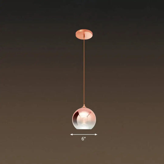 Gradient Glass Globe Hanging Light - Post-Modern 1-Light Pendant Rose Gold Ceiling Fixture / 6’