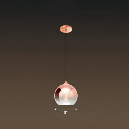 Gradient Glass Globe Hanging Light - Post-Modern 1-Light Pendant Rose Gold Ceiling Fixture / 8’