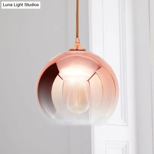 Gradient Glass Globe Hanging Light - Post-Modern 1-Light Pendant Rose Gold Ceiling Fixture