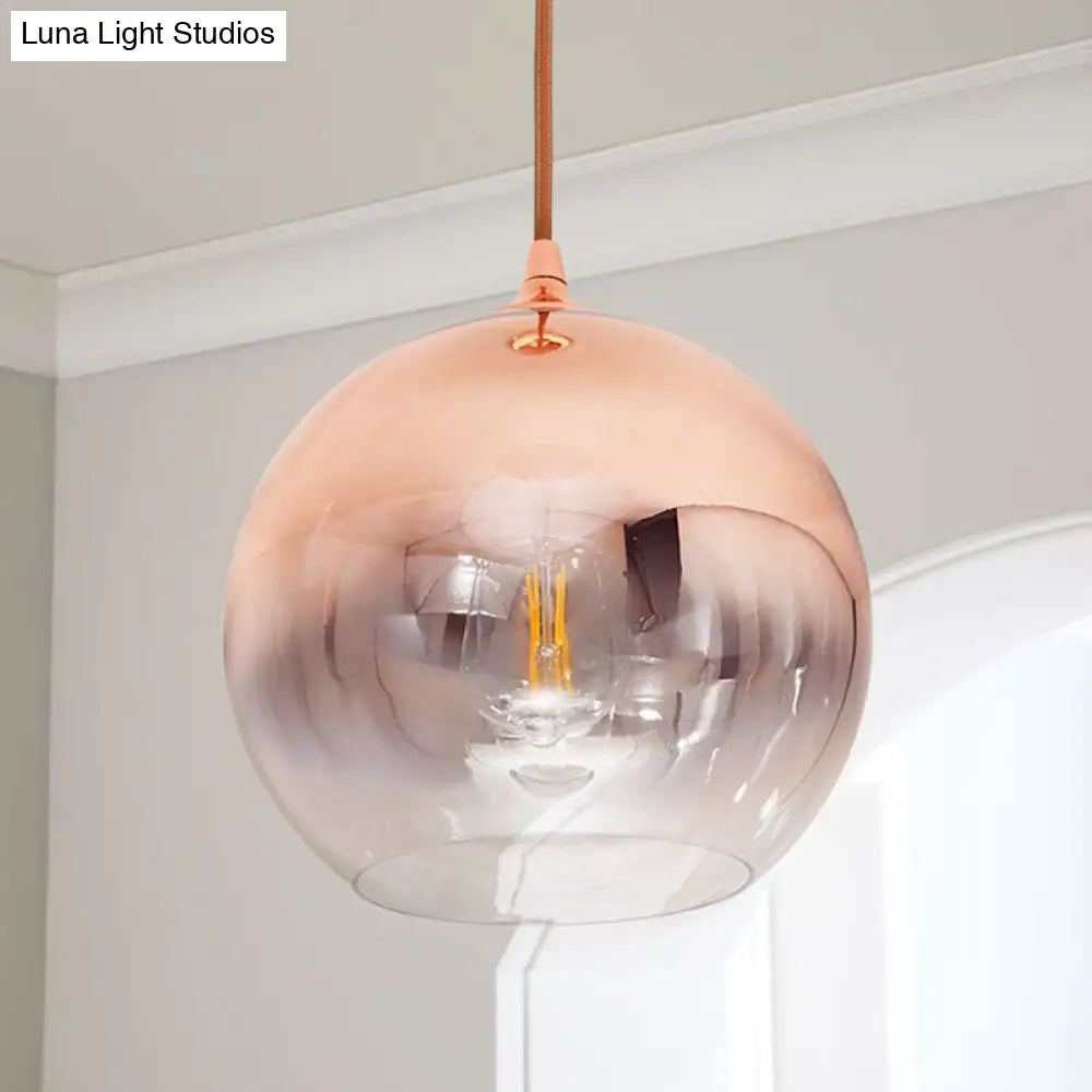 Gradient Glass Globe Hanging Light - Post-Modern 1-Light Pendant Rose Gold Ceiling Fixture