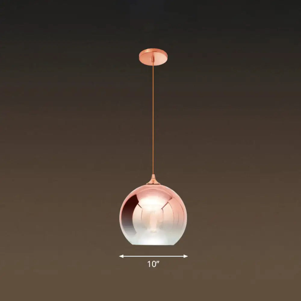 Gradient Glass Globe Hanging Light Post-Modern 1-Light Rose Gold Ceiling Pendant Over Table / 10’