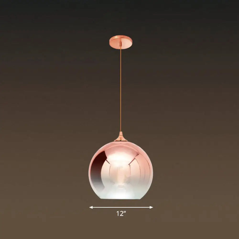 Gradient Glass Globe Hanging Light Post-Modern 1-Light Rose Gold Ceiling Pendant Over Table / 12’