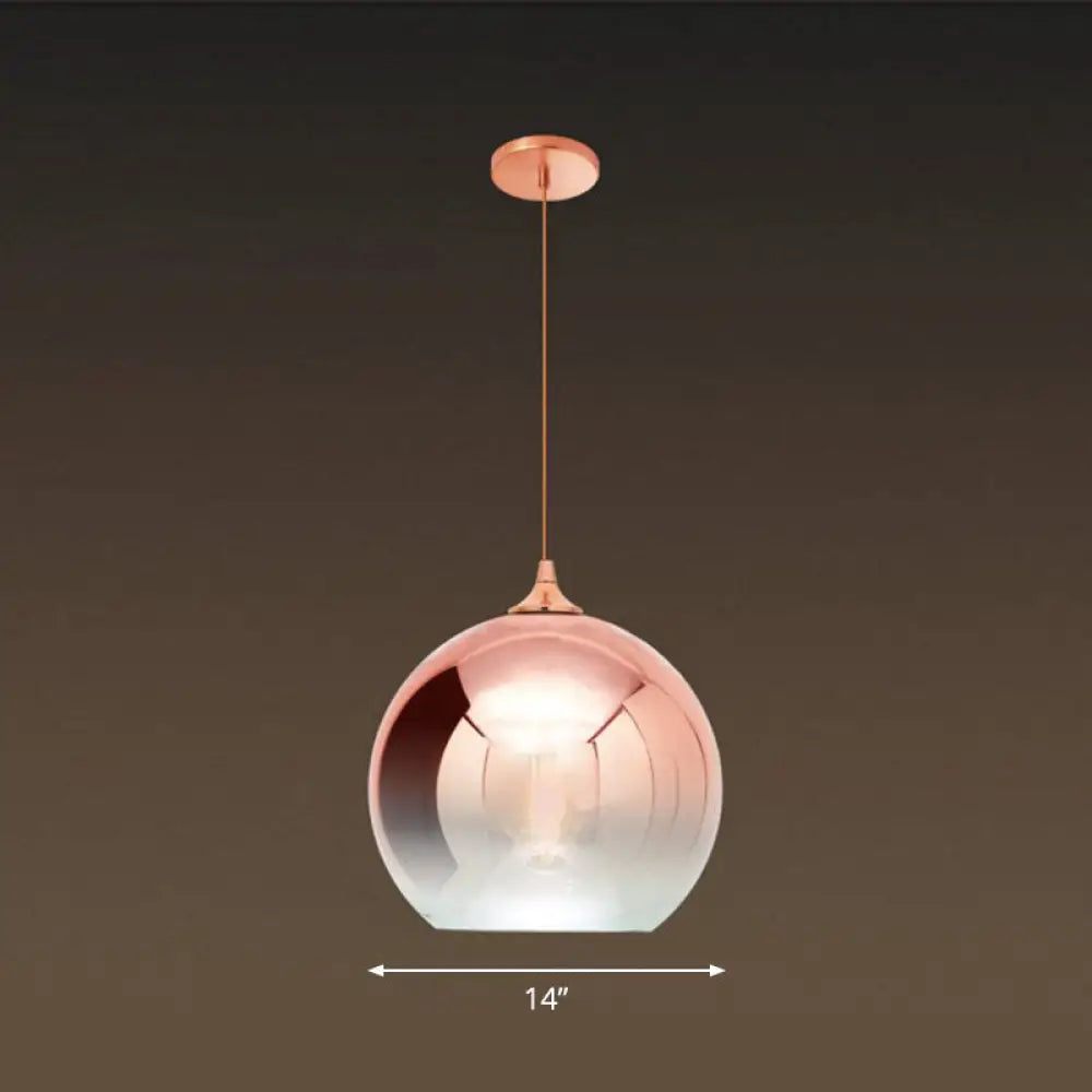 Gradient Glass Globe Hanging Light Post-Modern 1-Light Rose Gold Ceiling Pendant Over Table / 14’