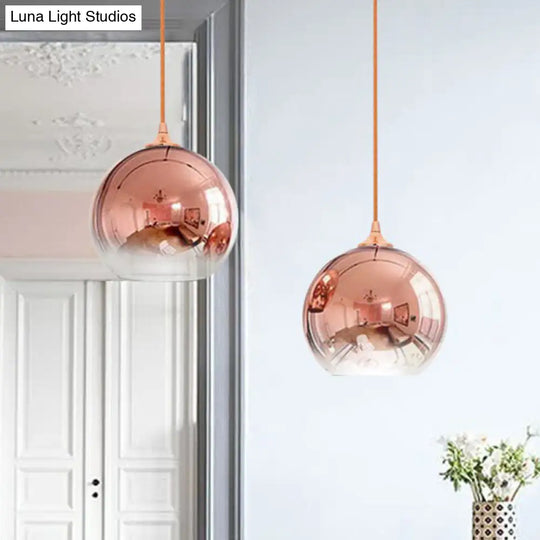 Gradient Glass Globe Hanging Light Post-Modern 1-Light Rose Gold Ceiling Pendant Over Table