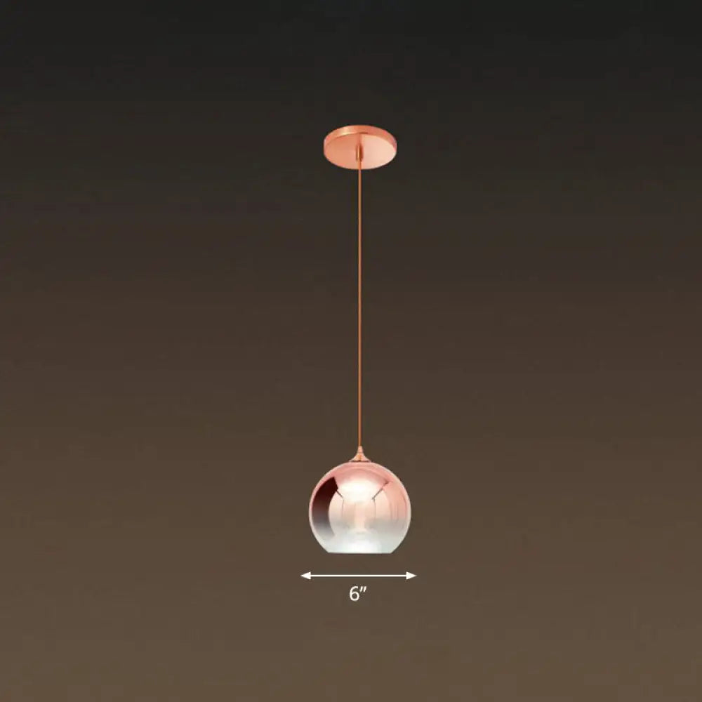 Gradient Glass Globe Hanging Light Post-Modern 1-Light Rose Gold Ceiling Pendant Over Table / 6’