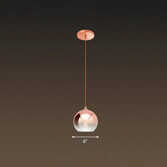 Gradient Glass Globe Hanging Light Post-Modern 1-Light Rose Gold Ceiling Pendant Over Table / 6’