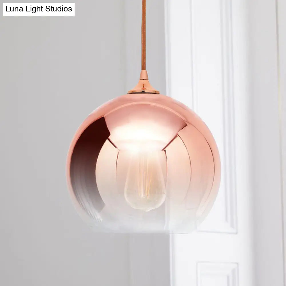 Gradient Glass Globe Hanging Light Post-Modern 1-Light Rose Gold Ceiling Pendant Over Table