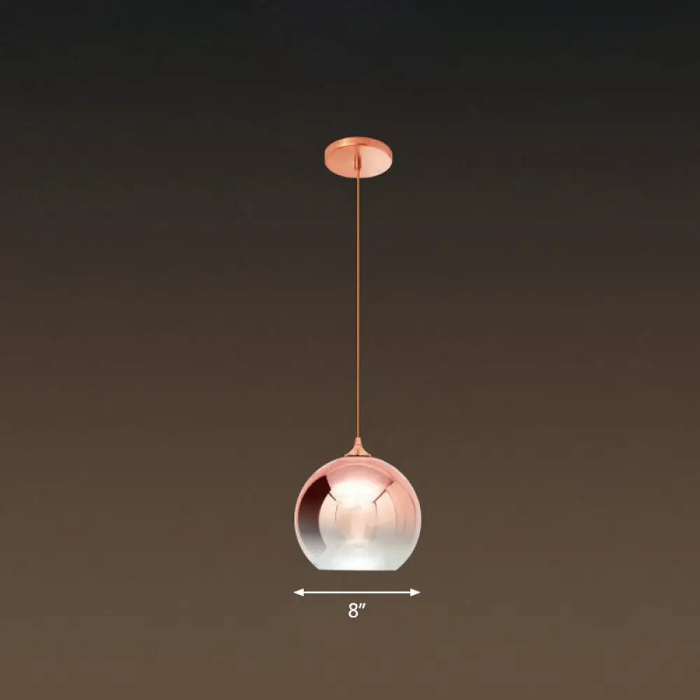 Gradient Glass Globe Hanging Light Post-Modern 1-Light Rose Gold Ceiling Pendant Over Table / 8’