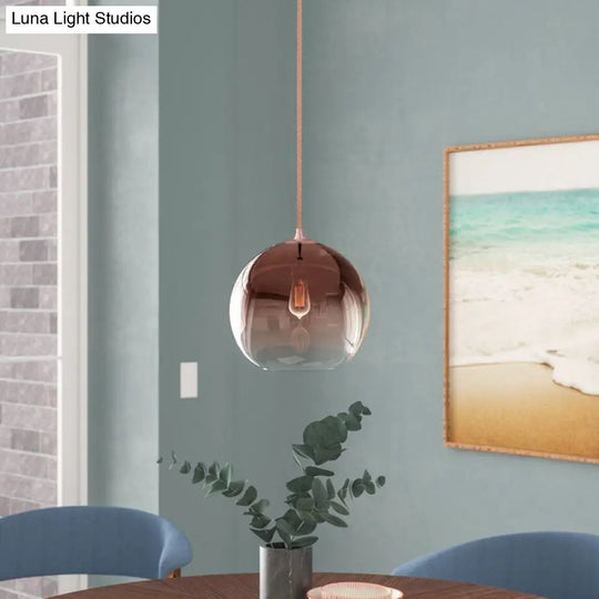 Gradient Glass Globe Hanging Light Post-Modern 1-Light Rose Gold Ceiling Pendant Over Table