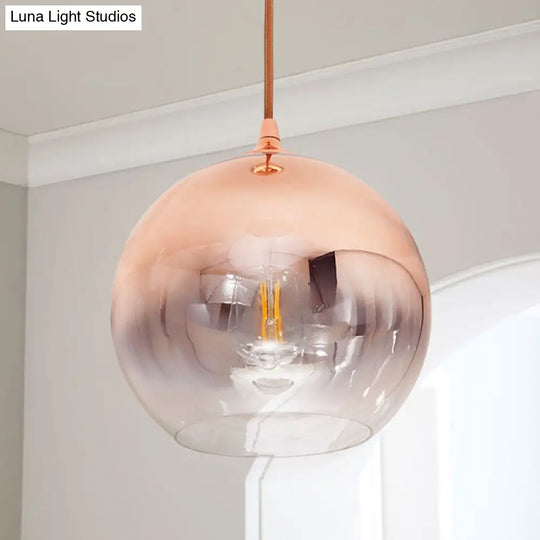 Gradient Glass Globe Hanging Light Post-Modern 1-Light Rose Gold Ceiling Pendant Over Table