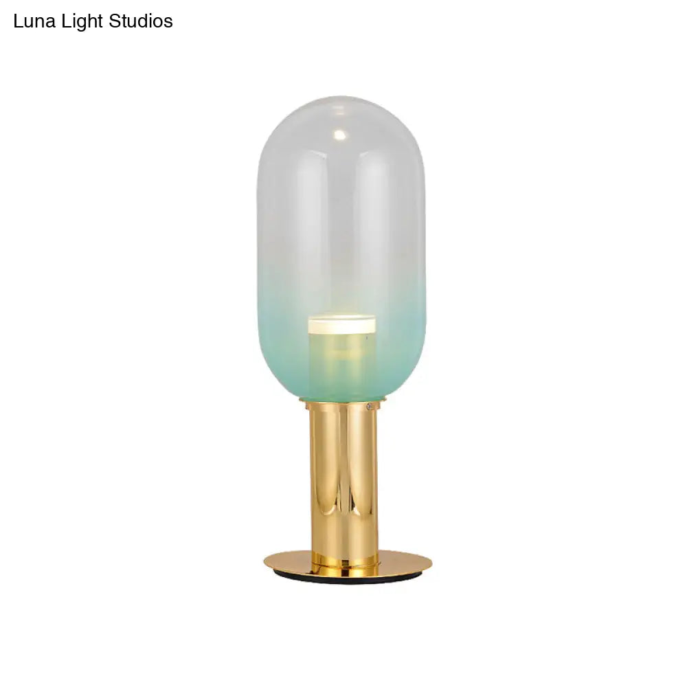 Gradient Green Glass Led Night Lamp In Gold - Modernist Bedroom Table Light