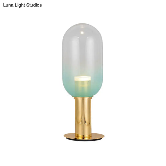 Gradient Green Glass Led Night Lamp In Gold - Modernist Bedroom Table Light