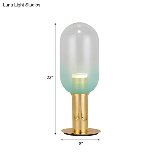 Gradient Green Glass Led Night Lamp In Gold - Modernist Bedroom Table Light