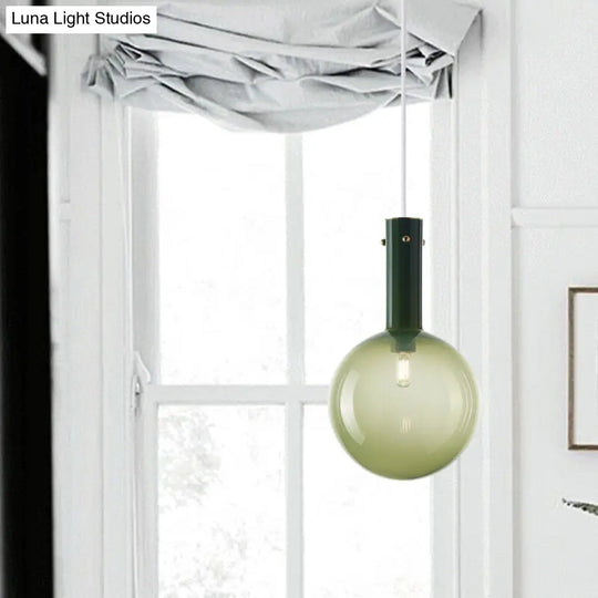 Modern Orb Pendant Lamp: Green/Orange Gradient Glass 1-Bulb Bedside Ceiling Light Green