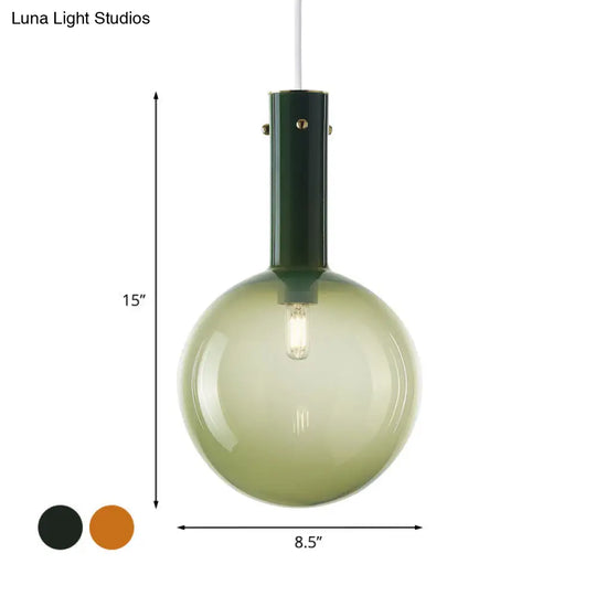 Gradient Green/Orange Glass Orb Pendant Lamp - Contemporary 1-Bulb Ceiling Light For Bedside Hanging