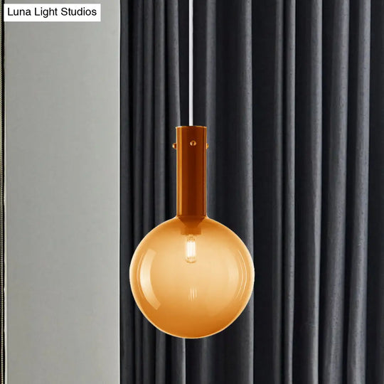 Gradient Green/Orange Glass Orb Pendant Lamp - Contemporary 1-Bulb Ceiling Light For Bedside Hanging