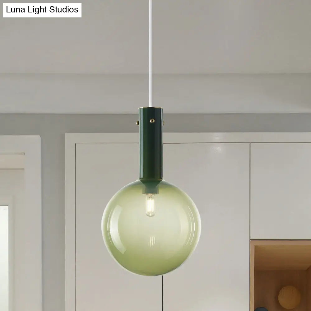 Modern Orb Pendant Lamp: Green/Orange Gradient Glass 1-Bulb Bedside Ceiling Light