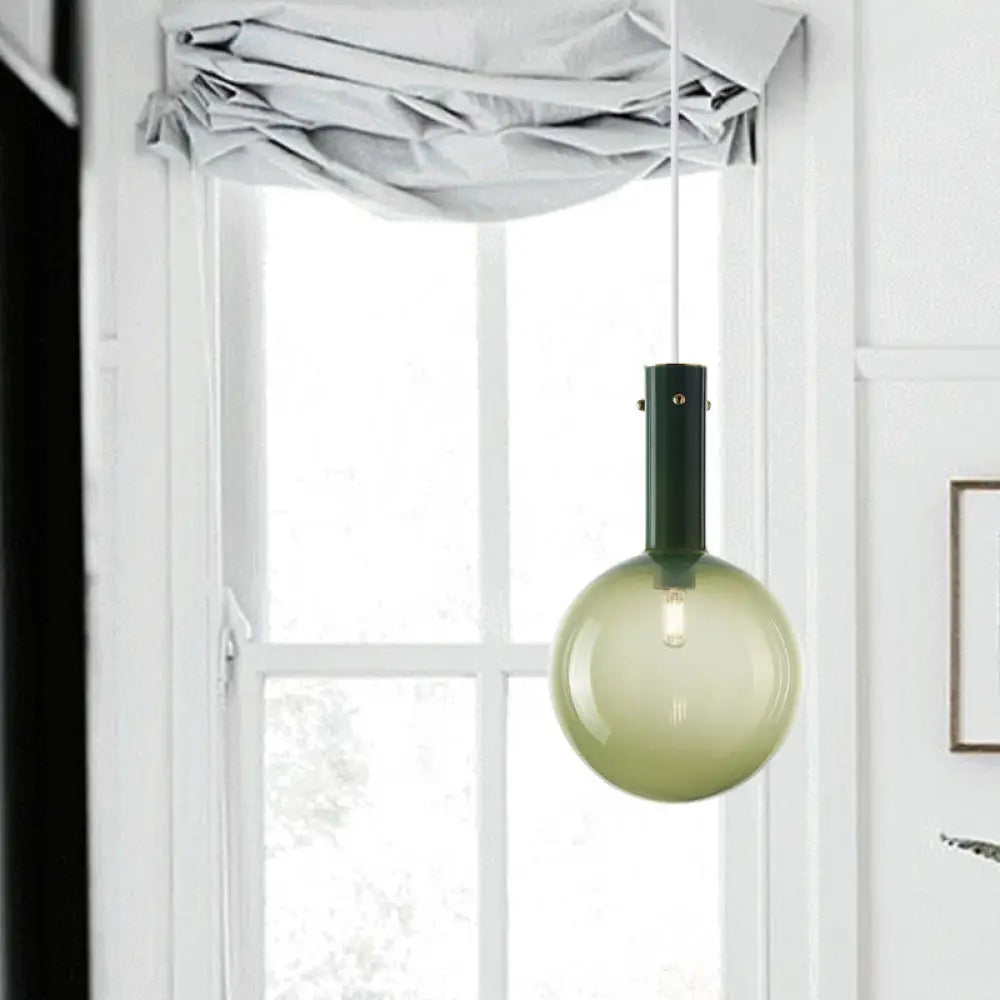 Gradient Green/Orange Glass Orb Pendant Lamp - Contemporary 1-Bulb Ceiling Light For Bedside