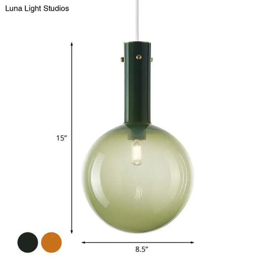 Modern Orb Pendant Lamp: Green/Orange Gradient Glass 1-Bulb Bedside Ceiling Light