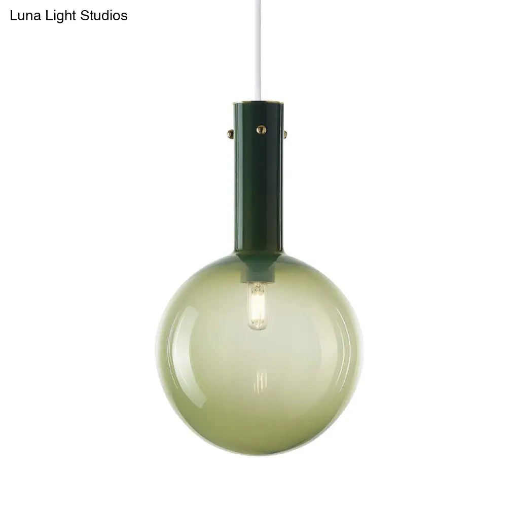 Gradient Green/Orange Glass Orb Pendant Lamp - Contemporary 1-Bulb Ceiling Light For Bedside Hanging