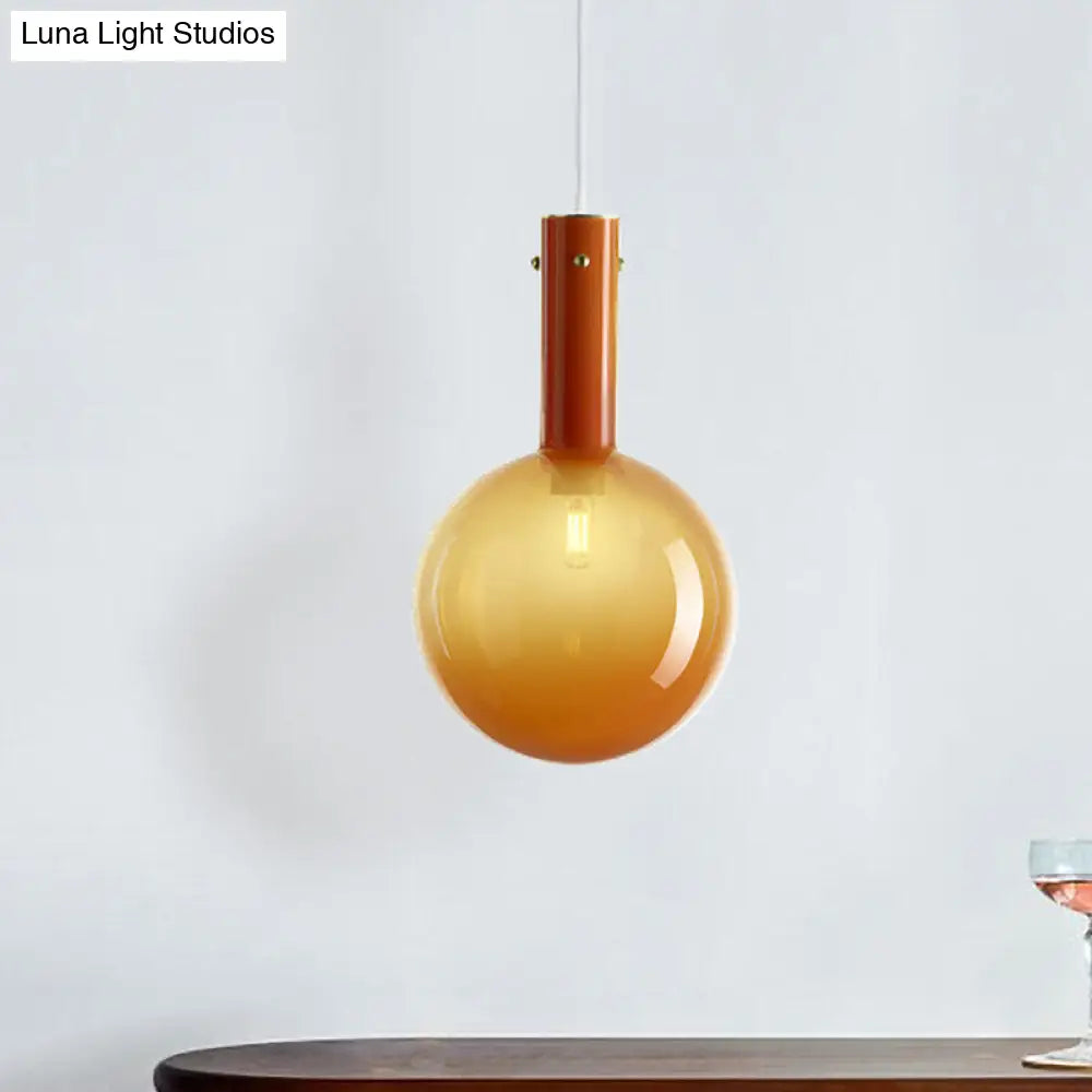 Modern Orb Pendant Lamp: Green/Orange Gradient Glass 1-Bulb Bedside Ceiling Light