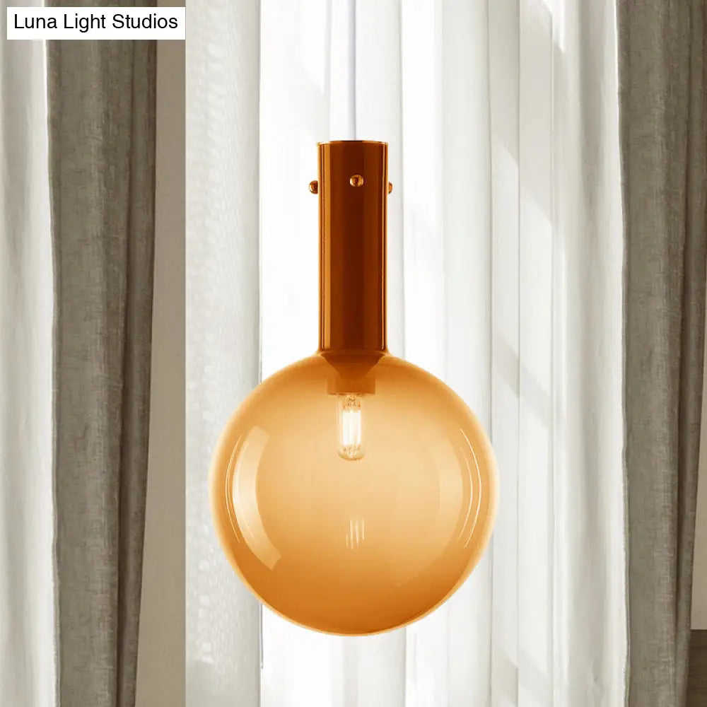 Modern Orb Pendant Lamp: Green/Orange Gradient Glass 1-Bulb Bedside Ceiling Light Orange