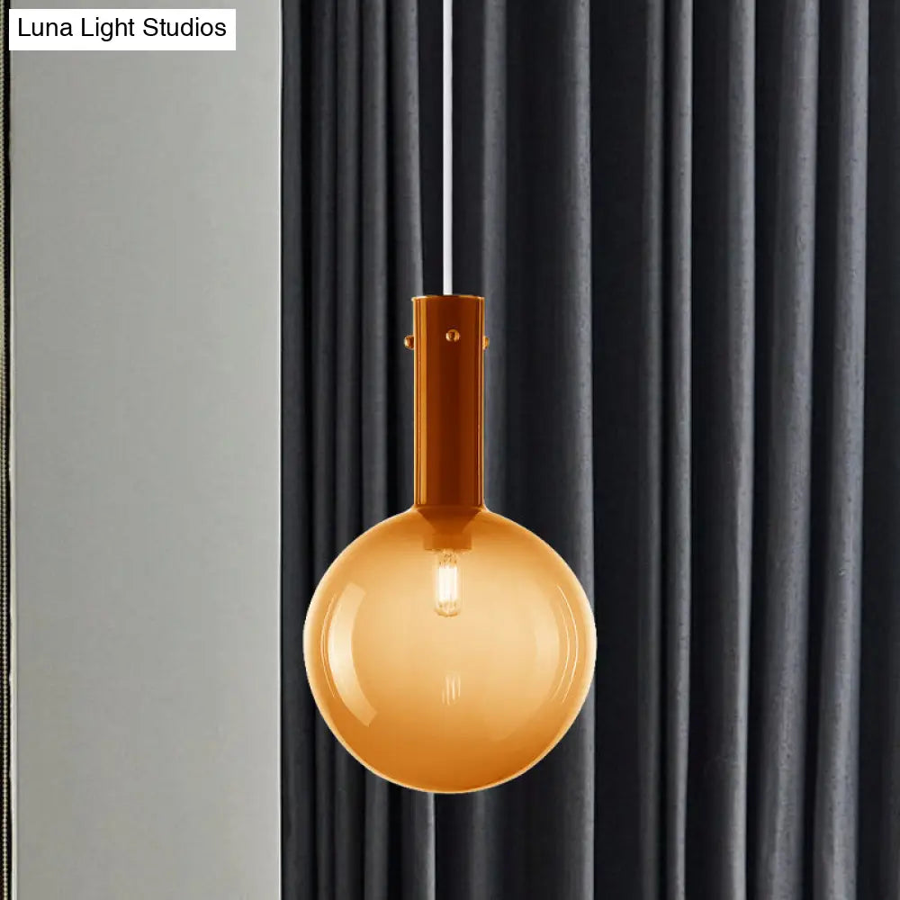 Modern Orb Pendant Lamp: Green/Orange Gradient Glass 1-Bulb Bedside Ceiling Light