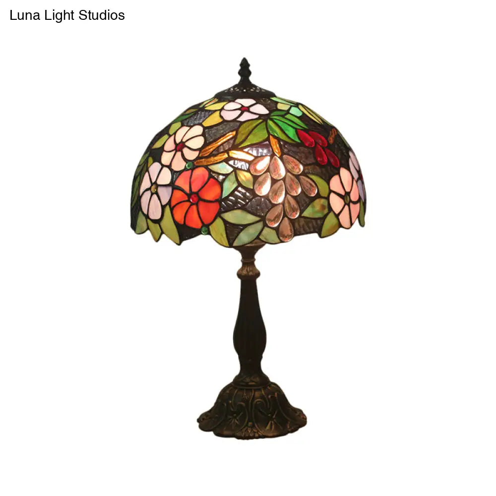 Grape And Floral Cut Glass Nightstand Lighting Tiffany Brass Night Lamp With Bowl Shade