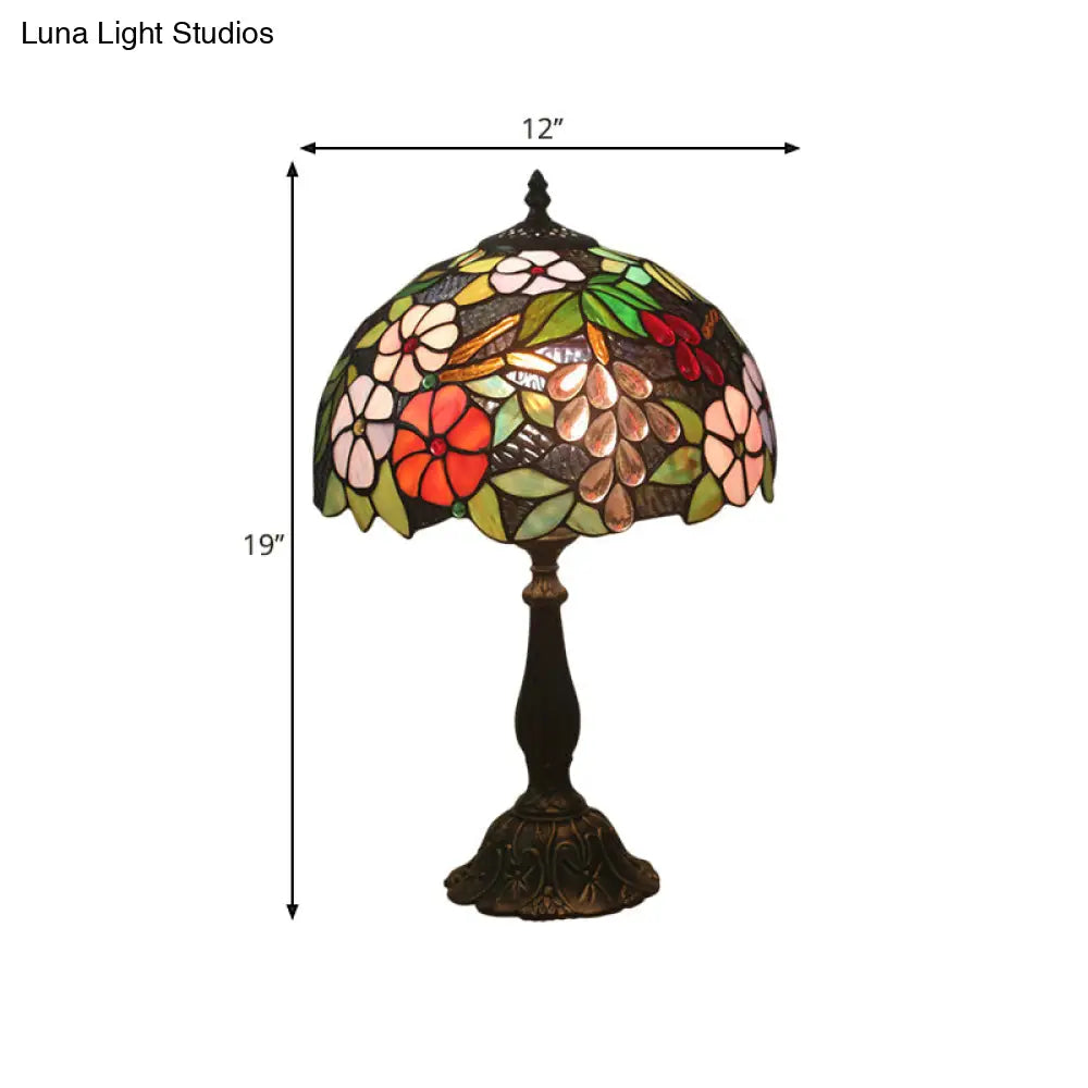 Grape And Floral Cut Glass Nightstand Lighting Tiffany Brass Night Lamp With Bowl Shade