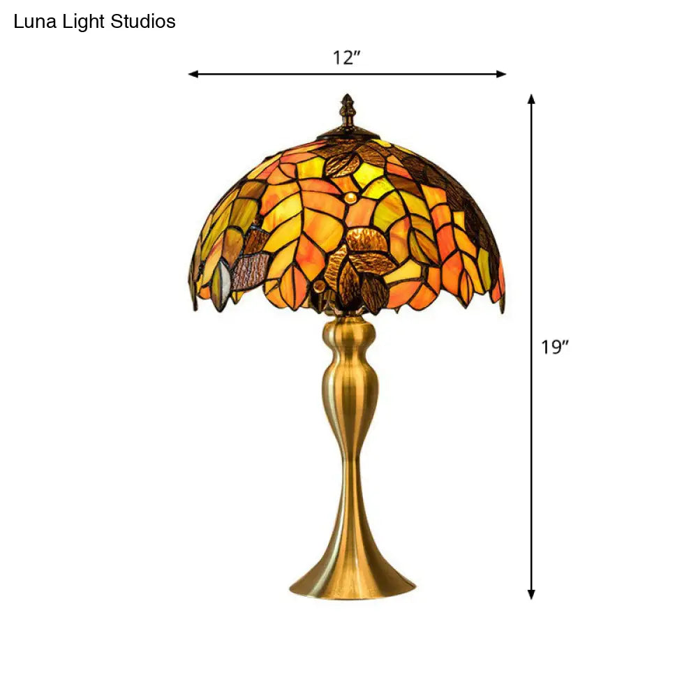 Grape Leaf Night Light With Tiffany Glass Shade - Traditional Bedroom Table Lamp