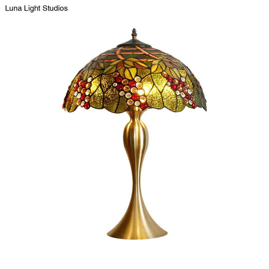 Grape Night Table Lamp - Handcrafted Glass Victorian Style In Brass