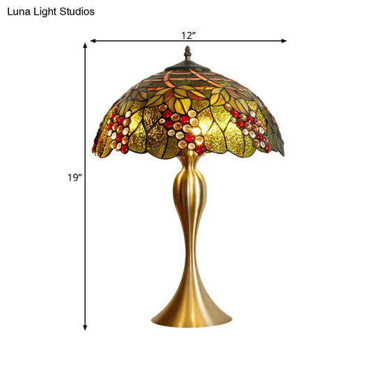 Grape Night Table Lamp - Handcrafted Glass Victorian Style In Brass