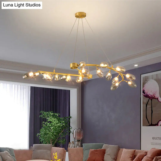 Grape Shape Metallic Hanging Chandelier - Post-Modern 20-Head Gold Finish Ceiling Light