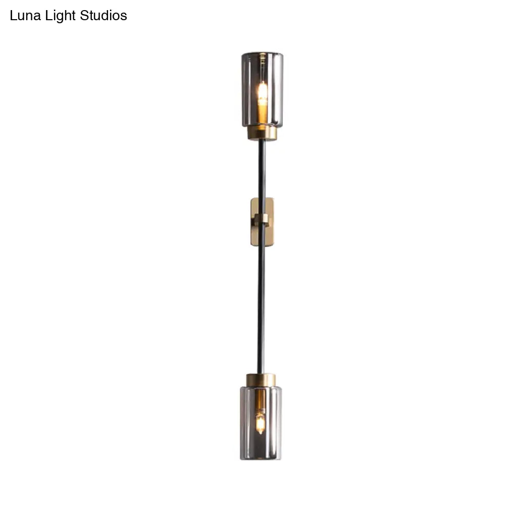 Gray Glass Black Wall Lamp - Cylinder Design 2/4 Bulbs Simple Lighting Fixture For Living Room