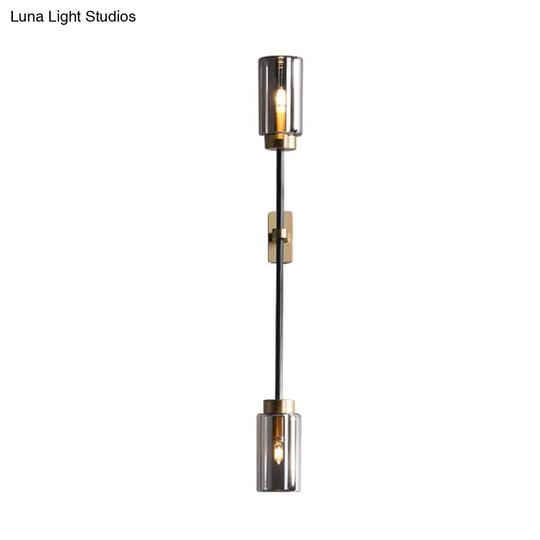 Gray Glass Black Wall Lamp - Cylinder Design 2/4 Bulbs Simple Lighting Fixture For Living Room