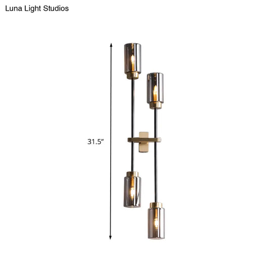 Gray Glass Black Wall Lamp - Cylinder Design 2/4 Bulbs Simple Lighting Fixture For Living Room