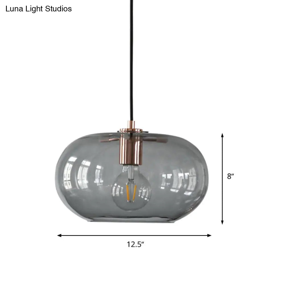 Gray Glass Oval Pendant Ceiling Light - Simple 1 Bulb Hanging Fixture For Bedroom