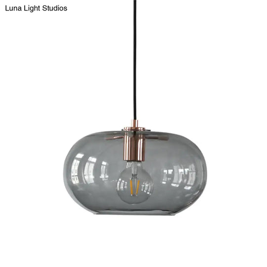 Smoke Gray Glass Oval Pendant Ceiling Light For Bedroom With Simplicity Design And 1 Bulb