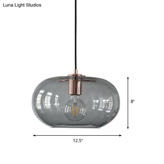 Smoke Gray Glass Oval Pendant Ceiling Light For Bedroom With Simplicity Design And 1 Bulb