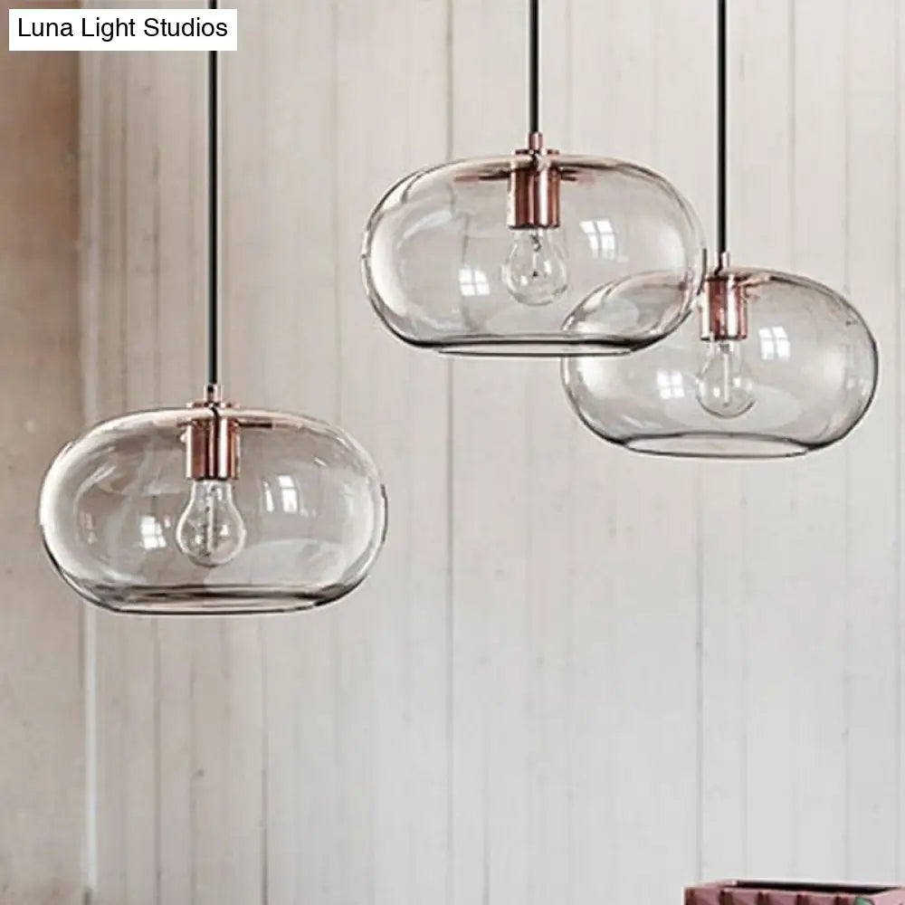 Gray Glass Oval Pendant Ceiling Light - Simple 1 Bulb Hanging Fixture For Bedroom