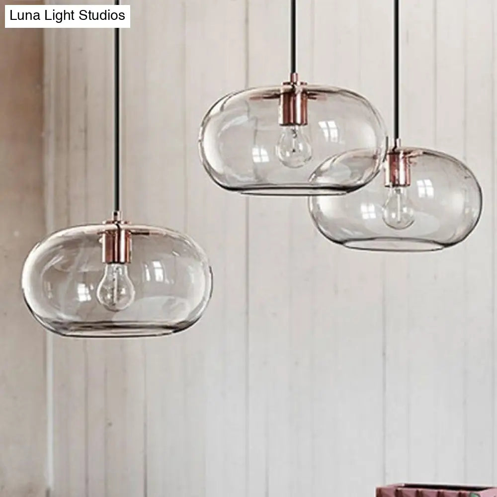 Smoke Gray Glass Oval Pendant Ceiling Light For Bedroom With Simplicity Design And 1 Bulb