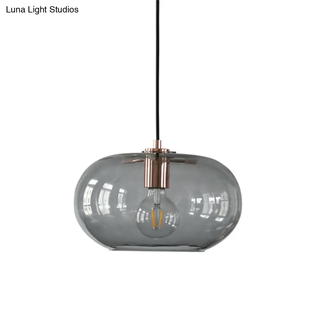 Gray Glass Oval Pendant Ceiling Light - Simple 1 Bulb Hanging Fixture For Bedroom