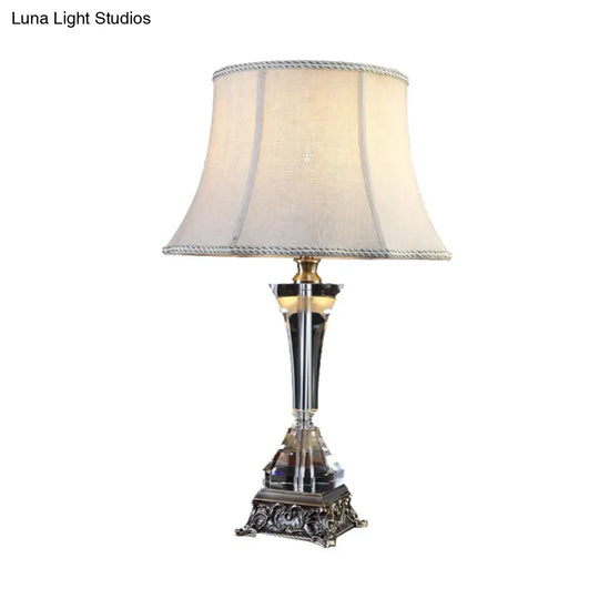 Gray Tapered Night Table Lamp - Countryside Fabric Crystal Base Bedroom Nightstand Light