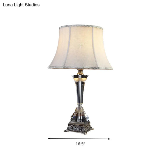 Gray Tapered Night Table Lamp - Countryside Fabric Crystal Base Bedroom Nightstand Light