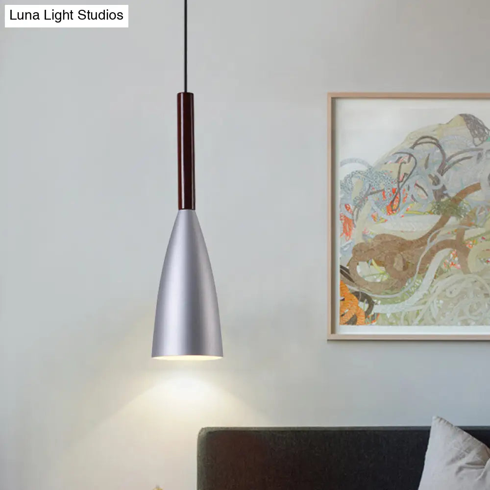 Modern Grey Trumpet Pendulum Light - Nordic Design 1 Head Aluminum Ceiling Pendant For Bedside
