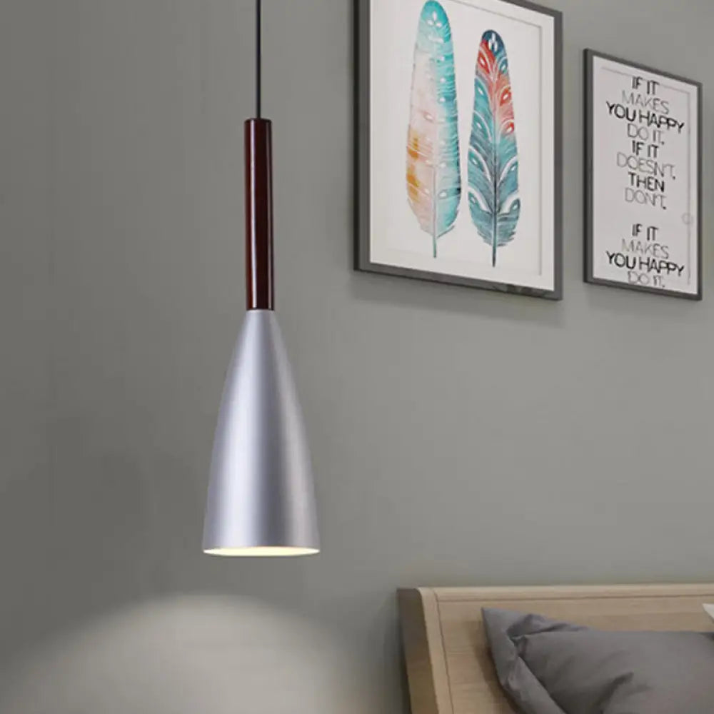 Gray Trumpet Pendulum Light - Stylish 1-Head Aluminum Ceiling Pendant For Bedside Nordic Design Grey