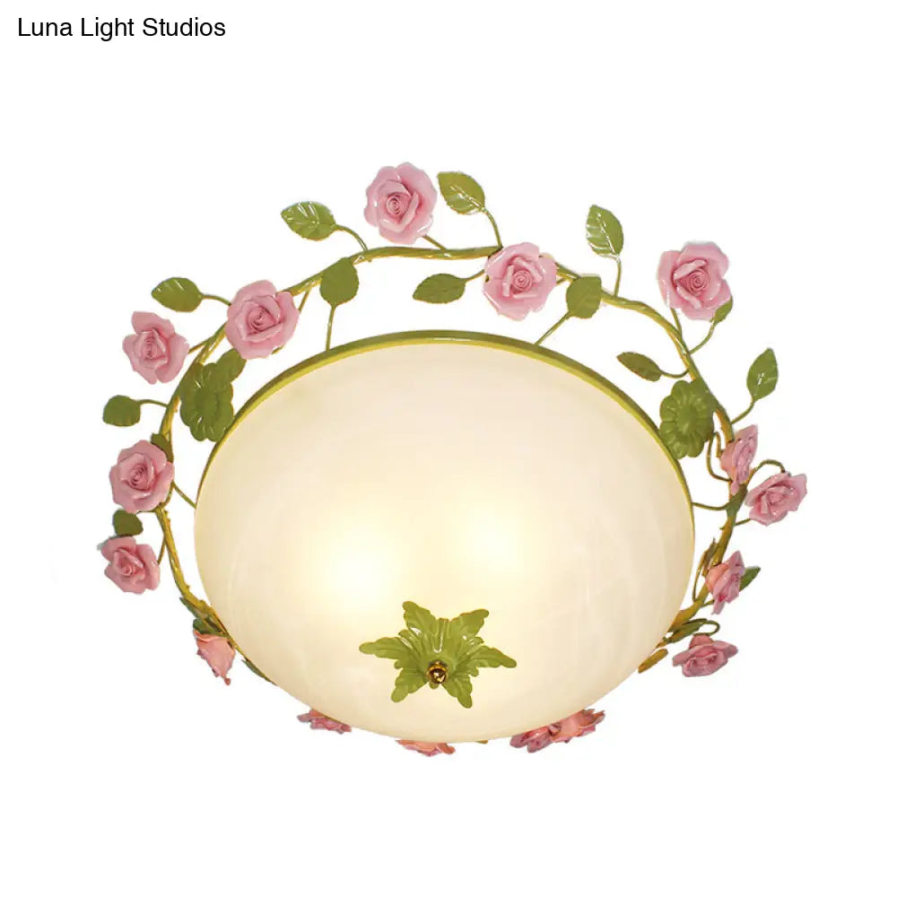 Green 3 - Light Flush Mount Bowl Ceiling Light For Living Room - Country Style (19’/23’ Width)