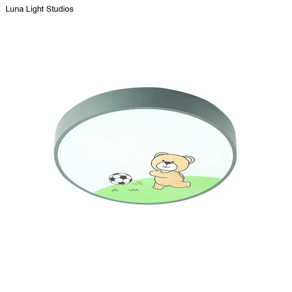 Green Acrylic Circular Ceiling Light With Playful Bear Macaron Lamp For Boys’ Bedroom