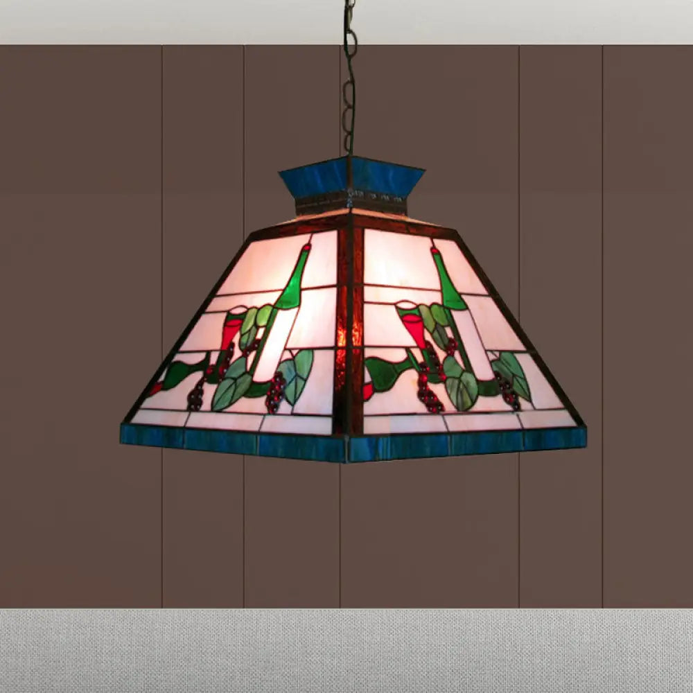 Green And White Stained Glass Tiffany-Style Pendant Light - Single Head Trapezoid Fixture
